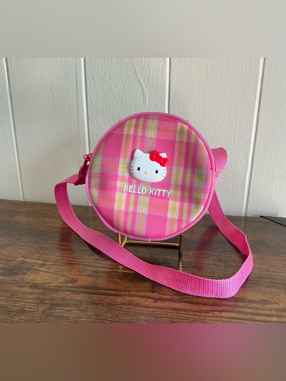 Sanrio 2017 Hello Kitty Lightweight Pink Plaid Shoulder Handbag bag